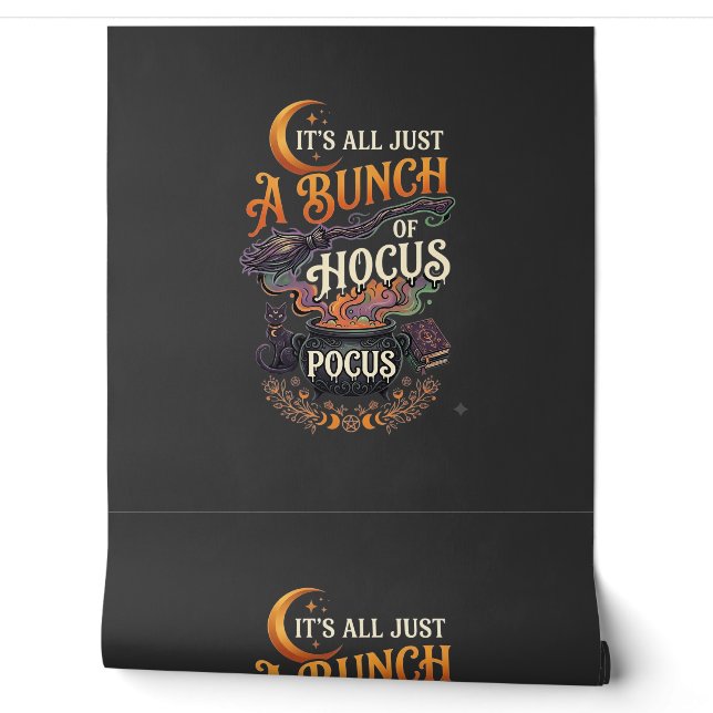 Hocus Pocus Witch Broom Black Cat Magic Cauldron H Wallpaper (Unrolling)