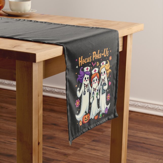 Hocus-Poke Us Nursing Spooky Halloween Ghost  Short Table Runner (In Situ)