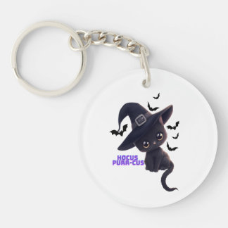Hocus Purr-cus Cute Black Cat Halloween Art Key Ring