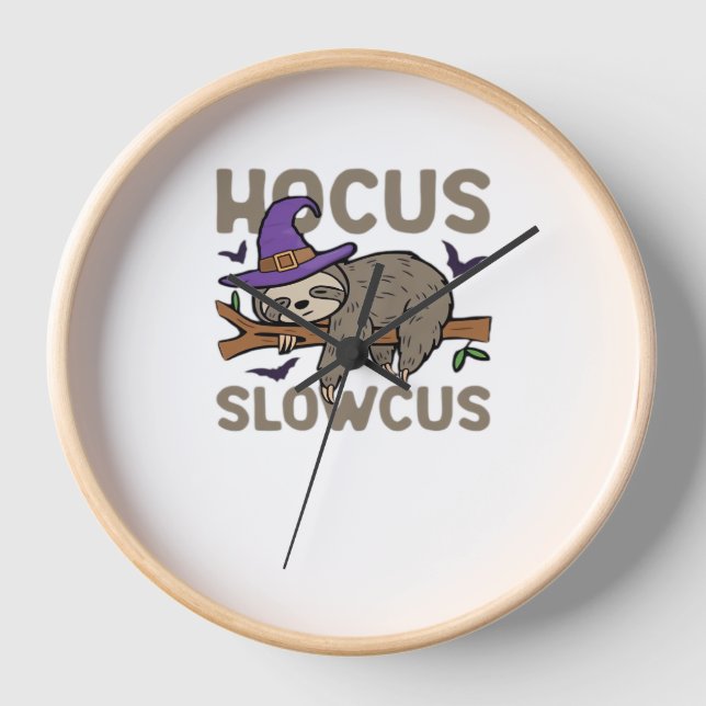 Hocus Slowcus Funny Halloween Sloth Classic T-Shir Clock (Front)