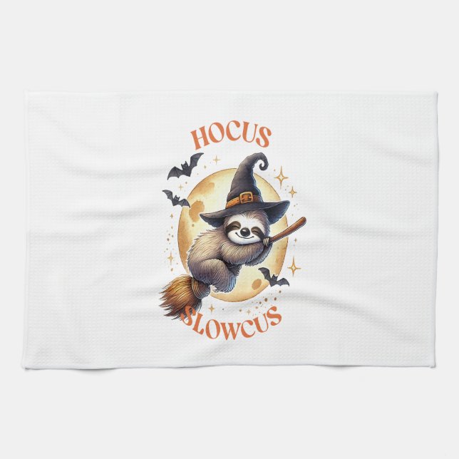 Hocus Slowcus Witch Sloth Tea Towel (Horizontal)