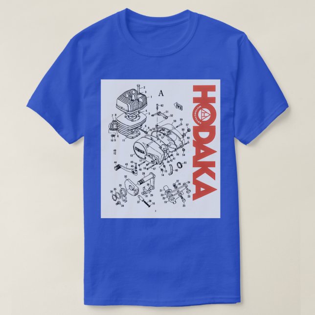 Hodaka 1970s Motorcycle Dirtbike Exploded Engine V T-Shirt (Design Front)