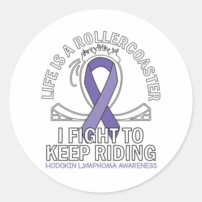 Hodgkin Lymphoma cancer awareness violet ribbon Classic Round Sticker (Front)