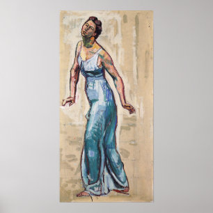 Hodler - Striding Female Figure In Blue Gwand 1915 Poster