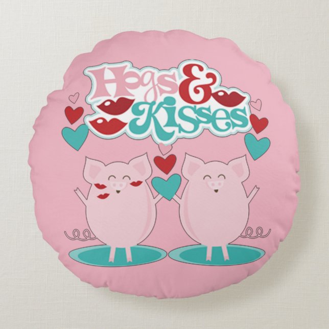 Hog And Kisses Round Cushion (Front)