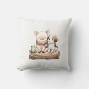 Hog, Frog & Dog on a Log! Cute Animal Friends Kids Cushion