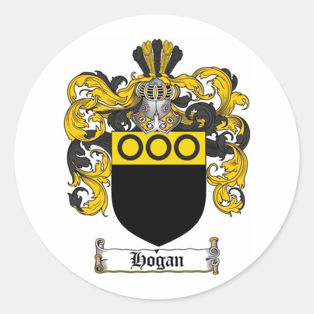 HOGAN FAMILY CREST -  HOGAN COAT OF ARMS CLASSIC ROUND STICKER (Front)