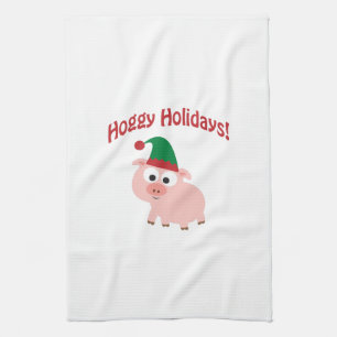 Hoggy Holidays! Elf Pig Tea Towel