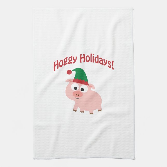 Hoggy Holidays! Elf Pig Tea Towel (Vertical)