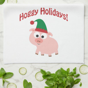 Hoggy Holidays Pig Christmas Elf Tea Towel
