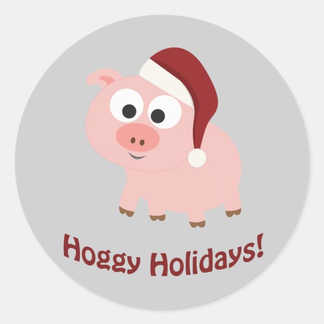 Hoggy Holidays! Santa Pig Classic Round Sticker (Front)