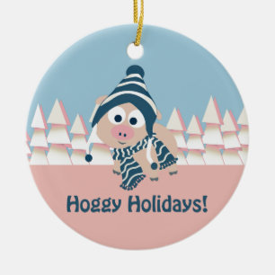 Hoggy Holidays! Winter Pig Ceramic Ornament
