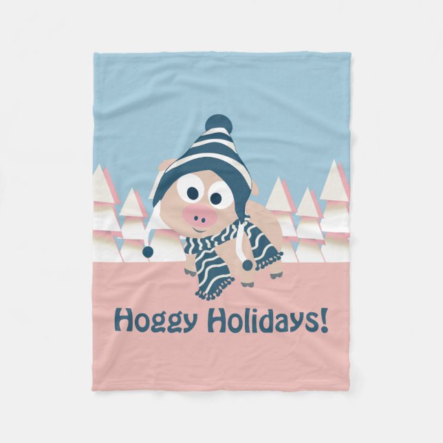 Hoggy Holidays! Winter Pig Fleece Blanket (Front)