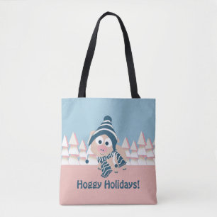 Hoggy Holidays! Winter Pig Throw Pillow Tote Bag