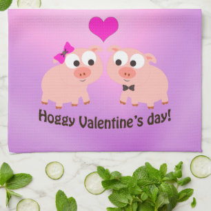 Hoggy Valentine's Day Pig Love Tea Towel