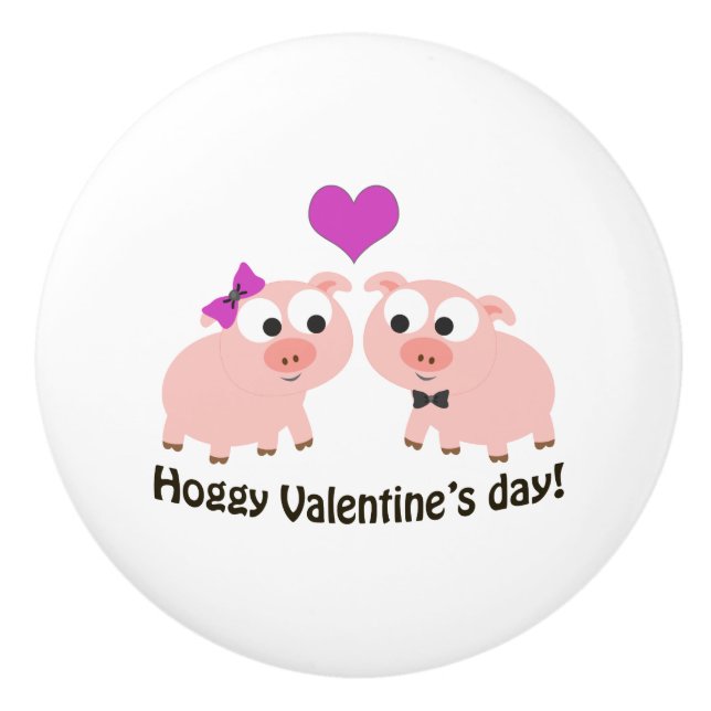 Hoggy Valentines Day Pigs Ceramic Knob (Front)