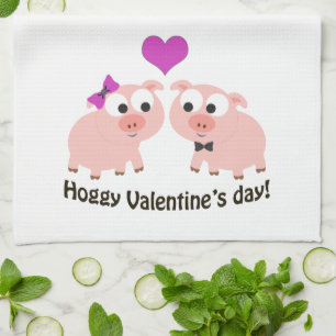 Hoggy Valentines Day Pigs Tea Towel