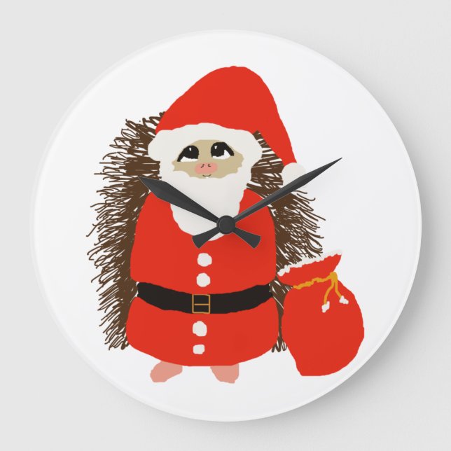 Hogie the Hedgehog© Santa  Large Clock (Front)