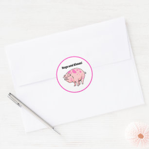 Hogs and Kisses Cute Pig Hog Cartoon Classic Round Sticker