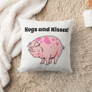 Hogs and Kisses Cute Pig Hog Cartoon Cushion