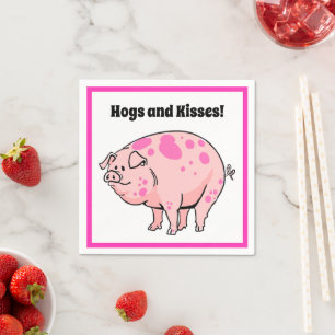 Hogs and Kisses Cute Pig Hog Cartoon Napkin