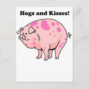 Hogs and Kisses Cute Pig Hog Cartoon Postcard