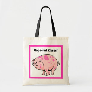 Hogs and Kisses Cute Pig Hog Cartoon Tote Bag