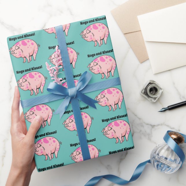 Hogs and Kisses Cute Pig Hog Cartoon Wrapping Paper (Gifting)
