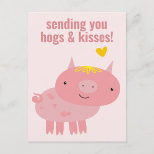 Hogs & Kisses - Cute Pig Classroom Valentine Postcard