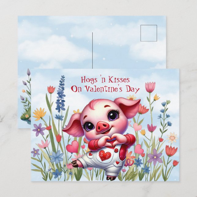 Hogs 'n Kisses On Valentine's Day Holiday Postcard (Front/Back)