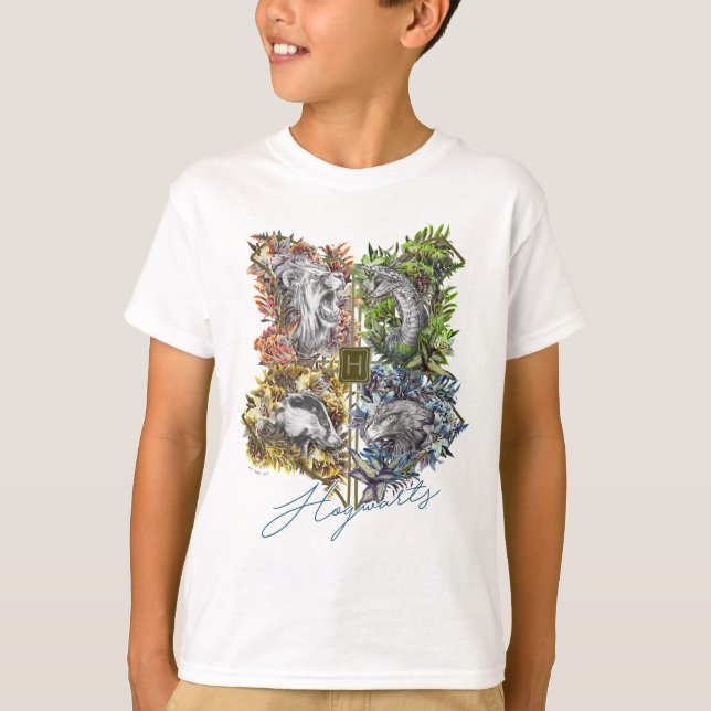 HOGWARTS™ Badge Floral Graphic T-Shirt (Front)