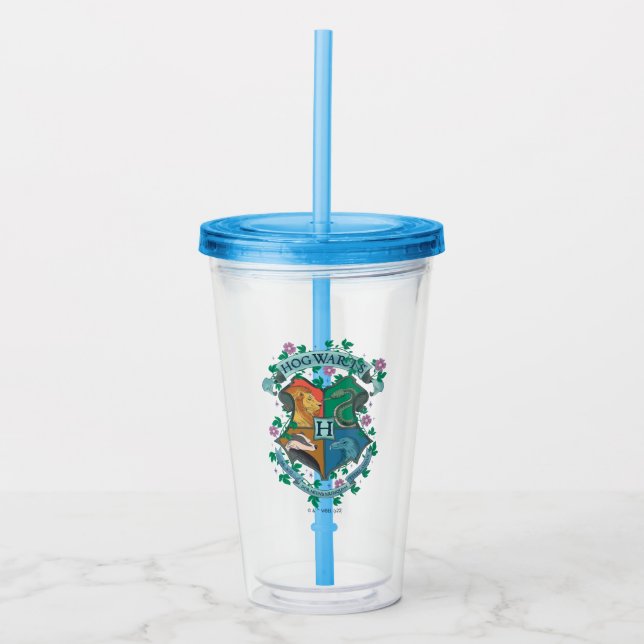 HOGWARTS™ Floral Crest Acrylic Tumbler (Front)