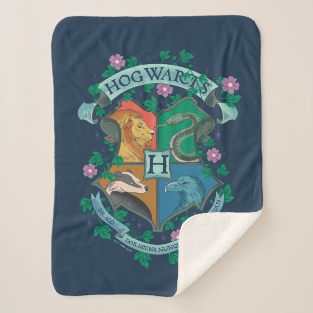 HOGWARTS™ Floral Crest Sherpa Blanket (Front)