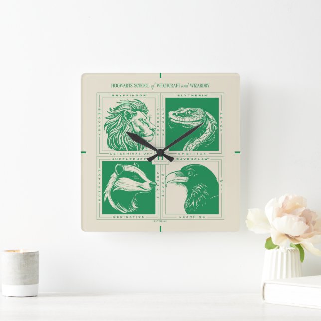 HOGWARTS™ House Animals Grid Square Wall Clock (Home)