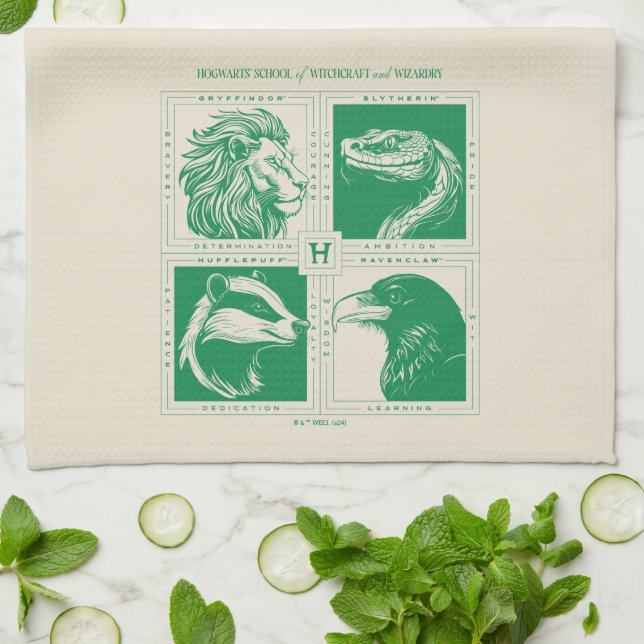 HOGWARTS™ House Animals Grid Tea Towel (Folded)