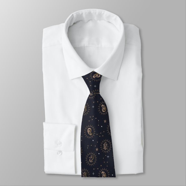 Hogwarts House Crests Constellation Pattern Tie (Tied)