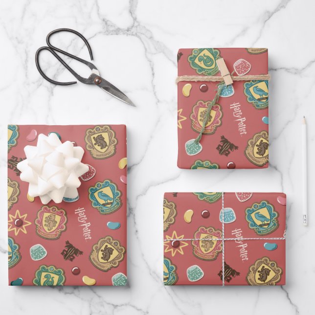HOGWARTS™ Houses Holiday Cookie Pattern Wrapping Paper Sheet (Front)