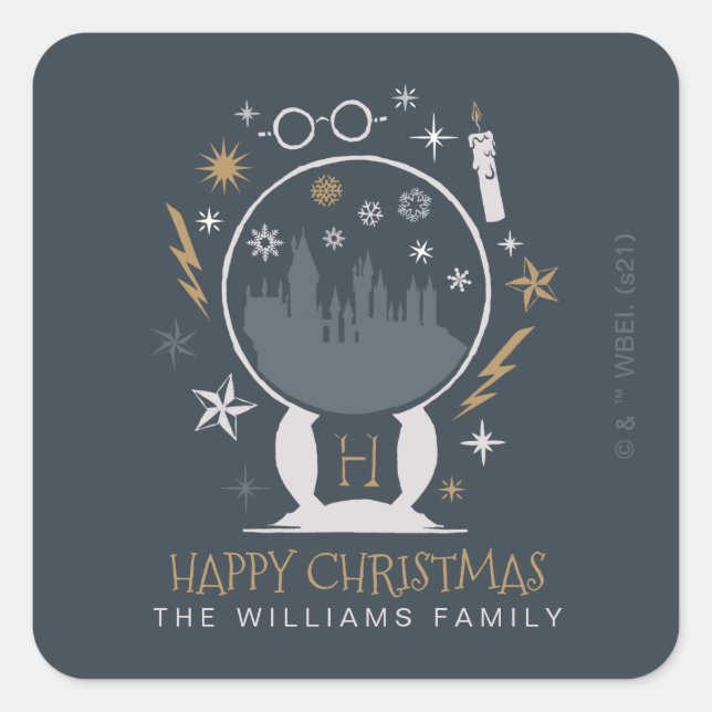 HOGWARTS™ Snow Globe | Happy Christmas  Square Sticker (Front)