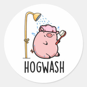 Hogwash Funny Pig Pun  Classic Round Sticker
