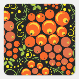 Hohloma Egg Black and Rowan Square Sticker