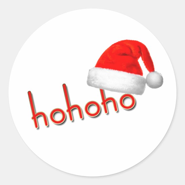 HoHoHo Christmas Hat Red White Simple Classic Round Sticker (Front)