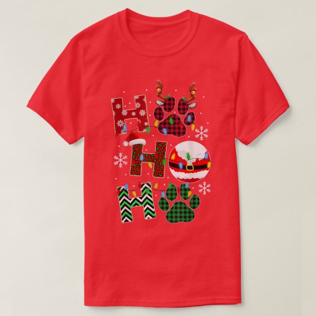 HoHoHo Dog Paw Christmas Pajama Cute Holiday Dog L T-Shirt (Design Front)