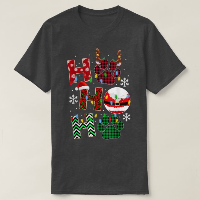 HoHoHo Dog Paw Christmas Pajama Cute Holiday Dog L T-Shirt (Design Front)