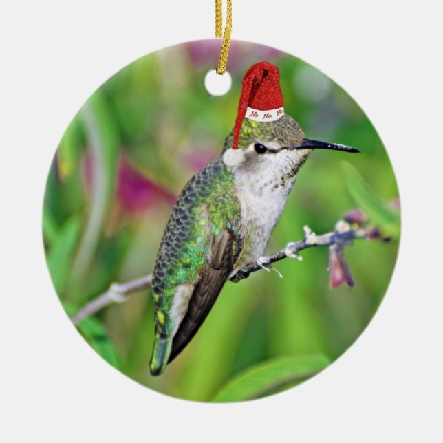 HoHoHo Hummingbird Ceramic Ornament (Front)