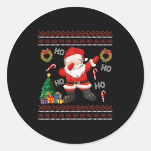 Hohoho Santa Claus Dabbing Ugly Christmas Sweater  Classic Round Sticker