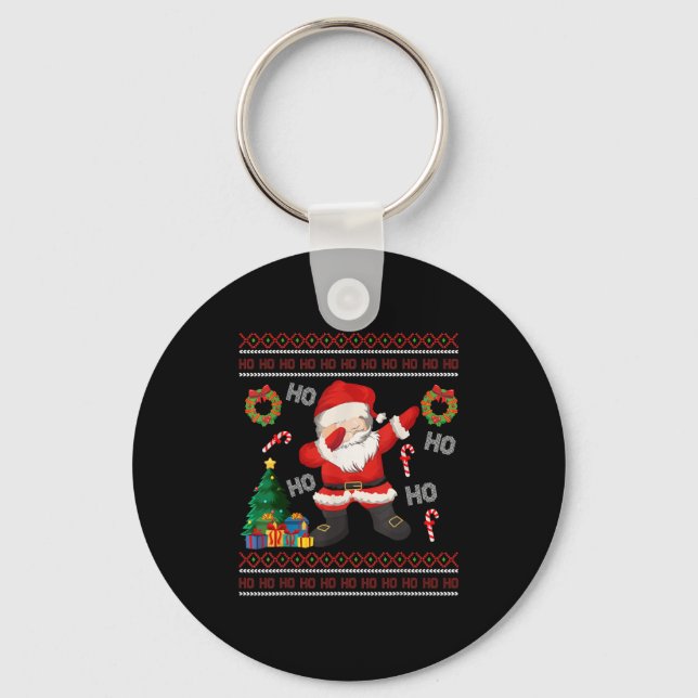 Hohoho Santa Claus Dabbing Ugly Christmas Sweater  Key Ring (Front)