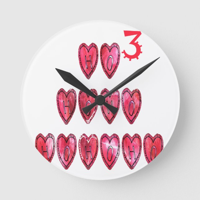 Hohoho! Santa cool hearts text Christmas love desi Round Clock (Front)