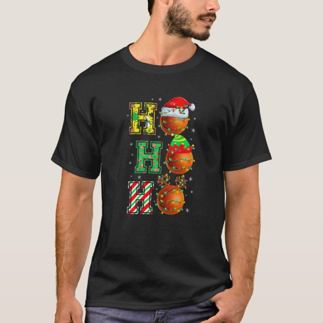 HOHOHO Santa Elf Reindeer Basketball Balls Christm T-Shirt (Front)