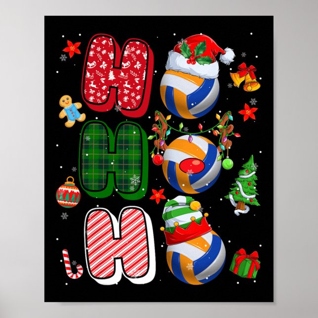 Hohoho Santa Elf Reindeer Volleyball Xmas Tree Lig Poster (Front)
