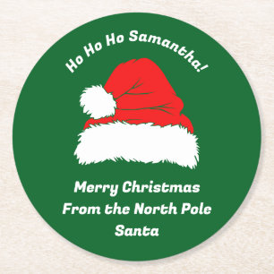 Hohoho Santa Hat Merry Christmas Xmas Round Paper Coaster